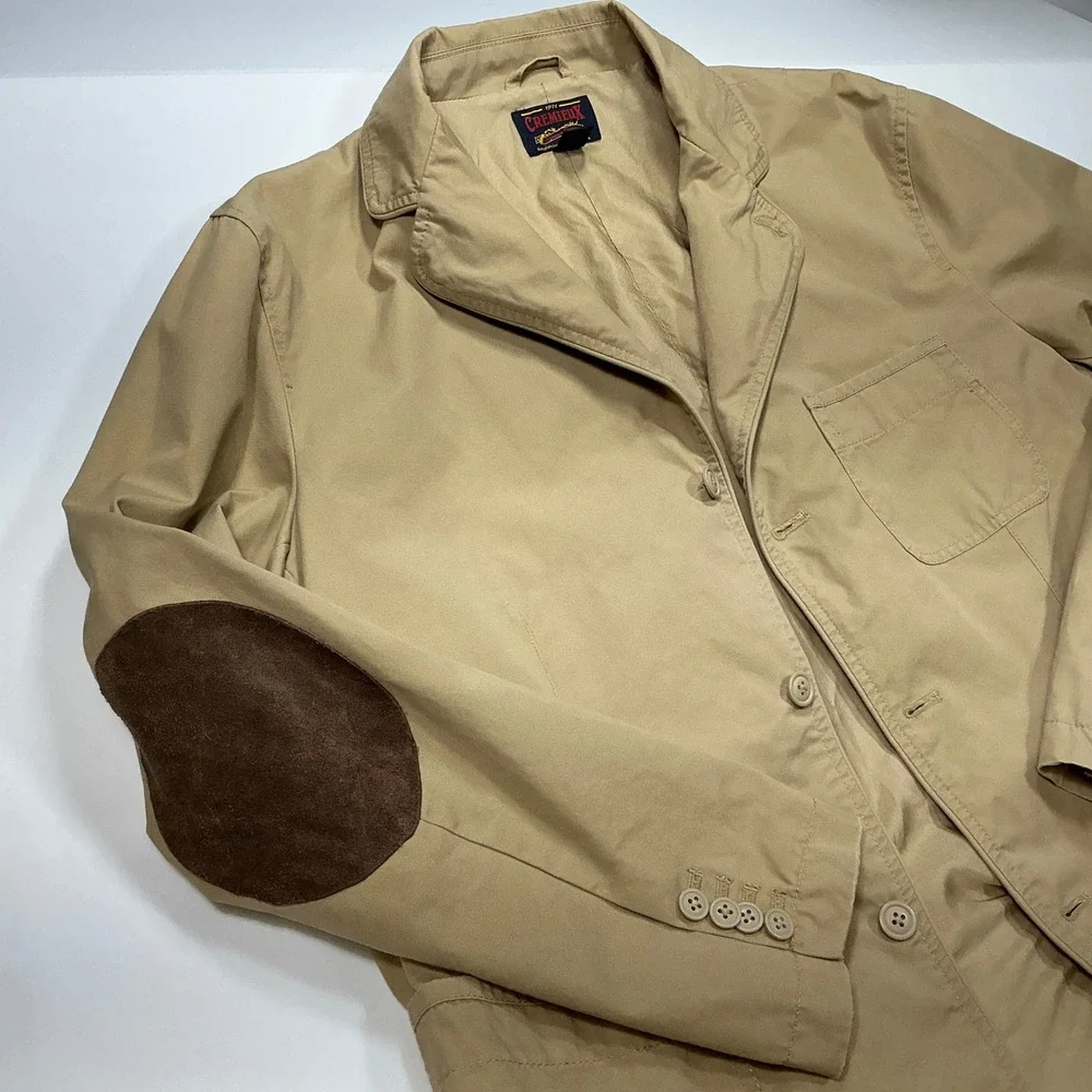 Cremieux Men's Beige Cotton Blazer Jacket with Elbow Patches‎ - Versatile Style